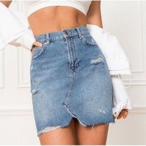 Free People Boho Distressed Hallie Denim Skirt Size 30/10